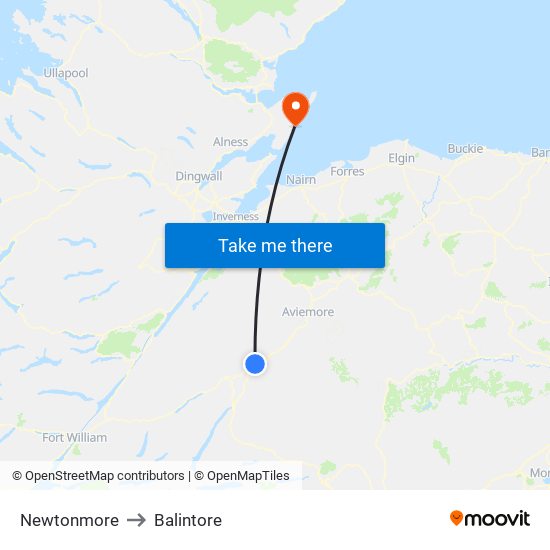 Newtonmore to Balintore map