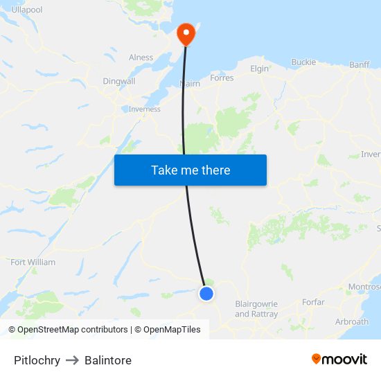 Pitlochry to Balintore map