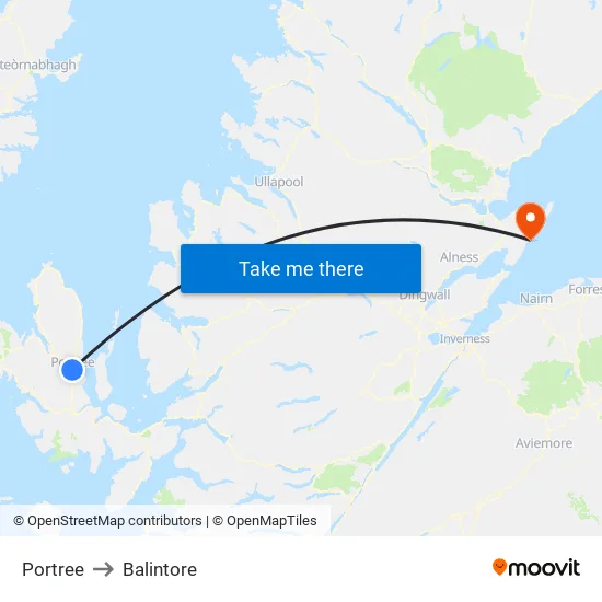 Portree to Balintore map