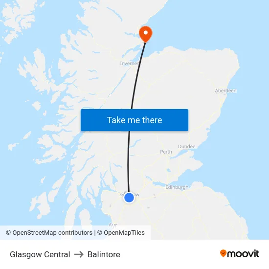 Glasgow Central to Balintore map