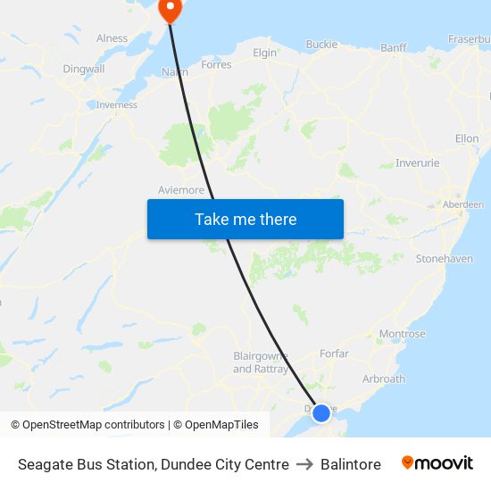 Seagate Bus Station, Dundee City Centre to Balintore map
