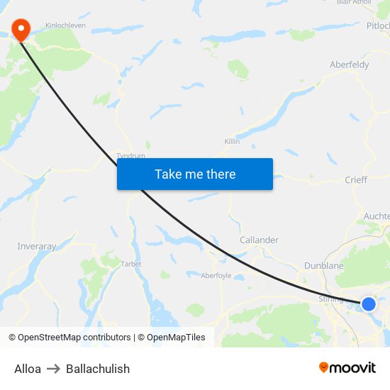 Alloa to Ballachulish map