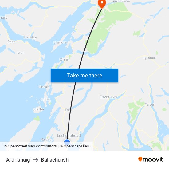 Ardrishaig to Ballachulish map