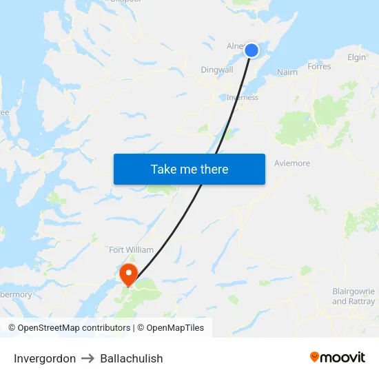 Invergordon to Ballachulish map