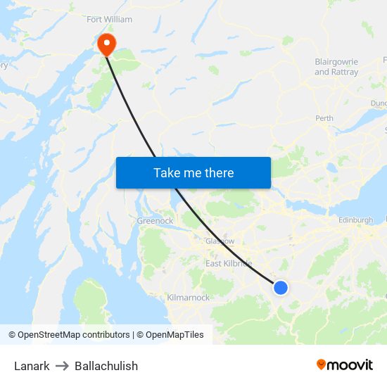 Lanark to Ballachulish map