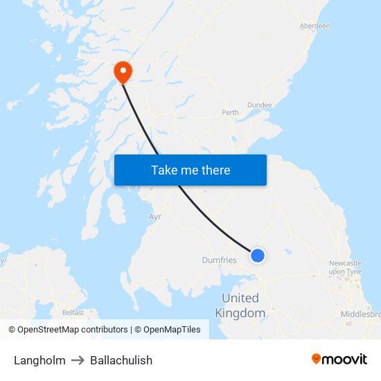 Langholm to Ballachulish map