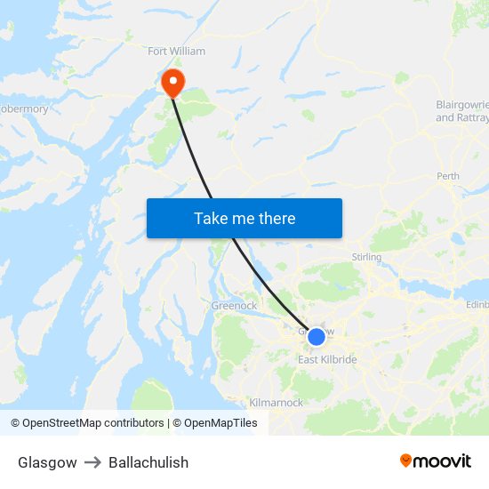 Glasgow to Ballachulish map