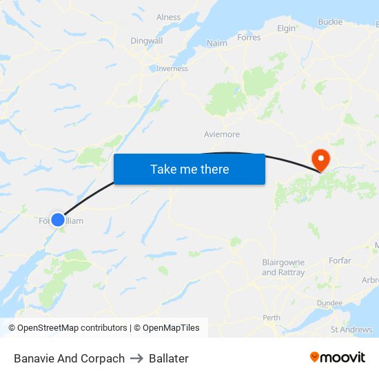 Banavie And Corpach to Ballater map