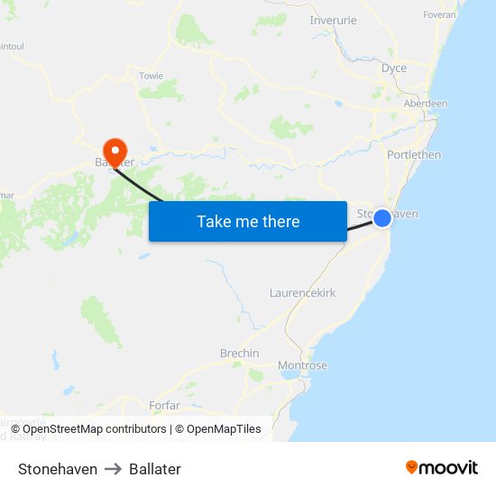 Stonehaven to Ballater map