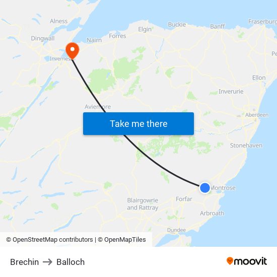 Brechin to Balloch map