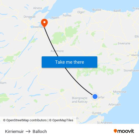 Kirriemuir to Balloch map