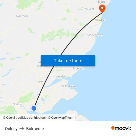 Oakley to Balmedie map