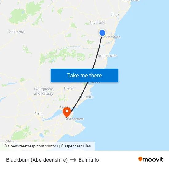 Blackburn (Aberdeenshire) to Balmullo map