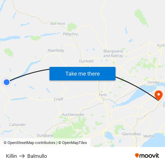 Killin to Balmullo map