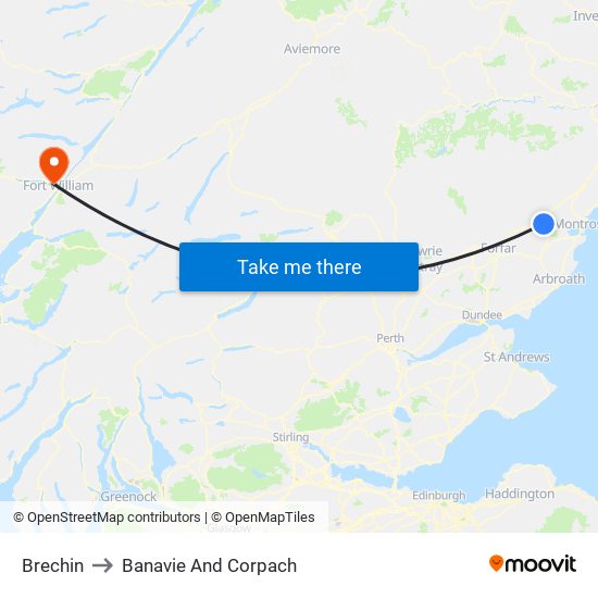 Brechin to Banavie And Corpach map