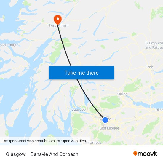 Glasgow to Banavie And Corpach map