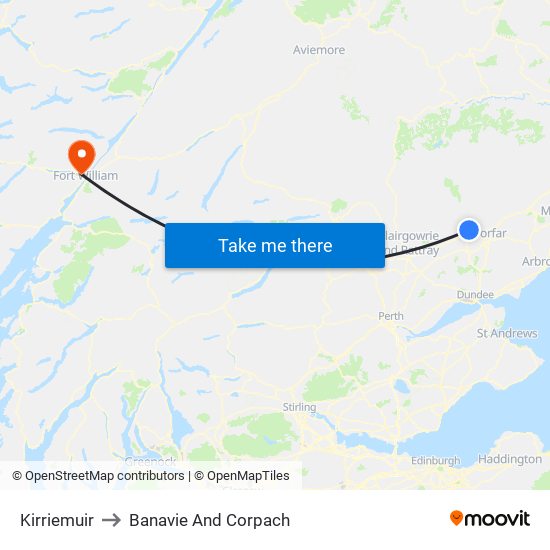 Kirriemuir to Banavie And Corpach map