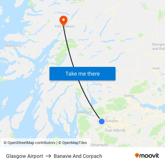 Glasgow Airport to Banavie And Corpach map