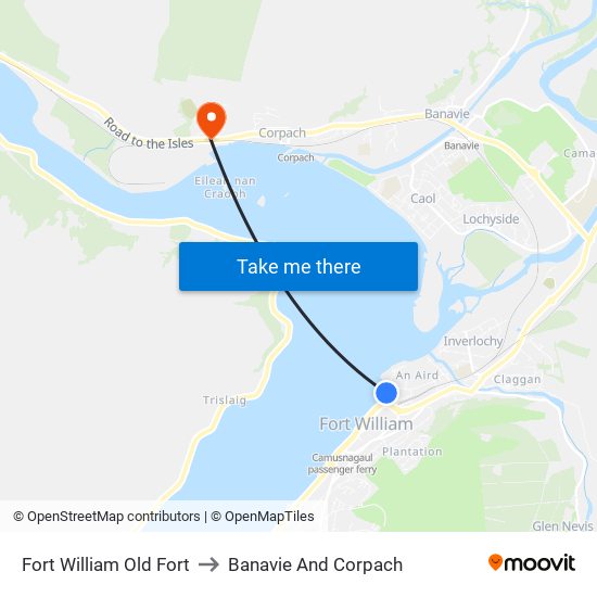 Fort William Old Fort to Banavie And Corpach map