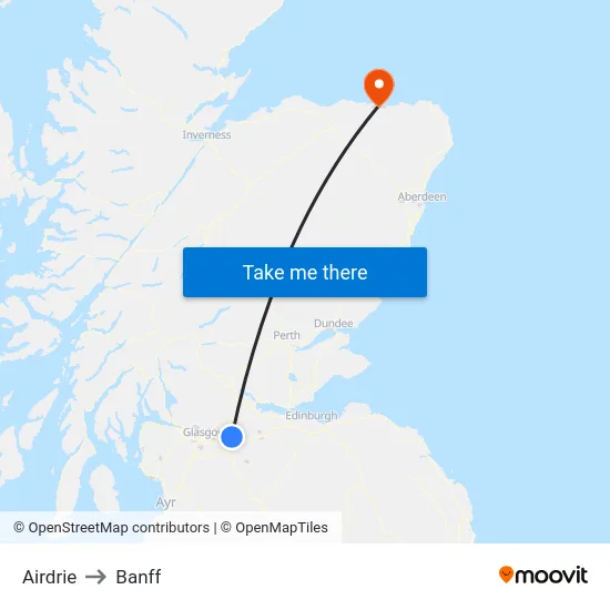 Airdrie to Banff map