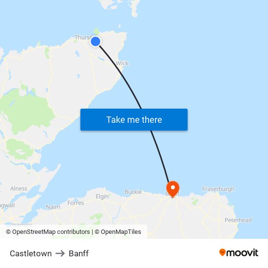 Castletown to Banff map