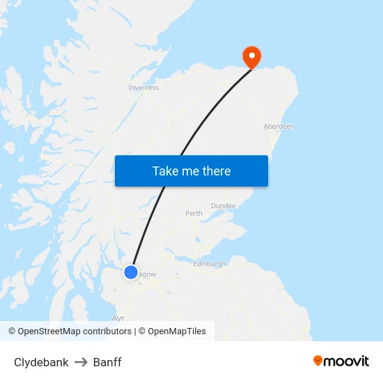Clydebank to Banff map