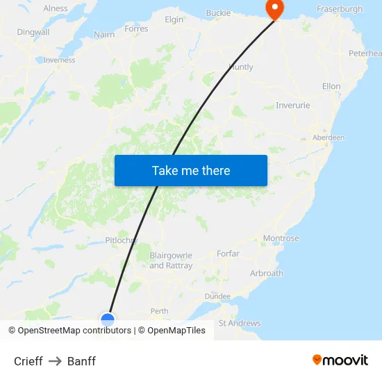 Crieff to Banff map