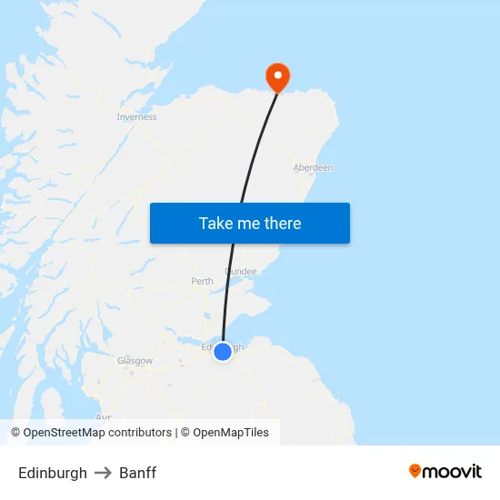 Edinburgh to Banff map