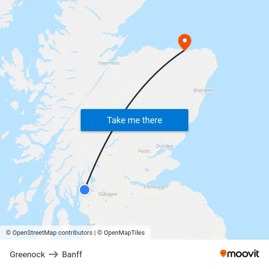 Greenock to Banff map