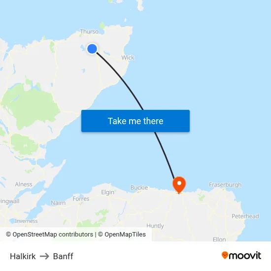 Halkirk to Banff map