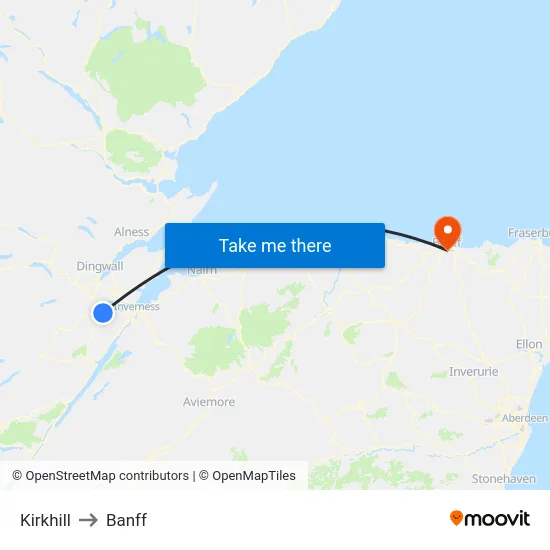 Kirkhill to Banff map
