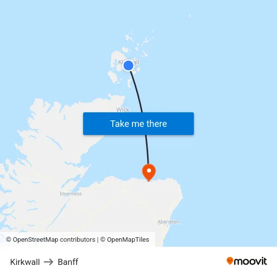 Kirkwall to Banff map