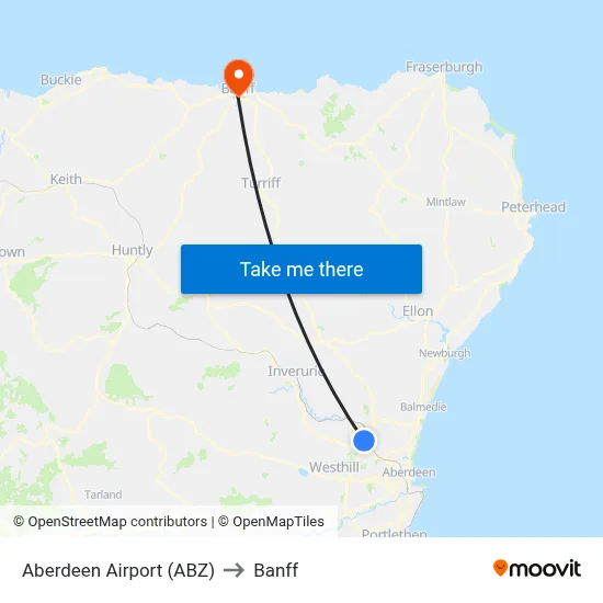Aberdeen Airport (ABZ) to Banff map