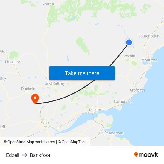 Edzell to Bankfoot map