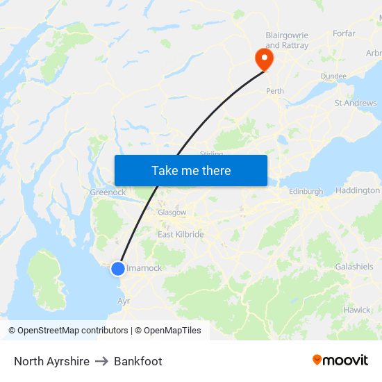 North Ayrshire to Bankfoot map