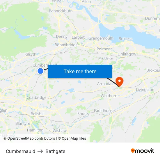 Cumbernauld to Bathgate map