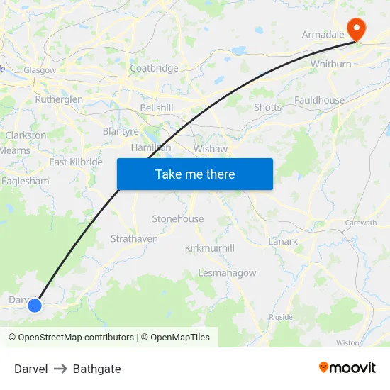Darvel to Bathgate map