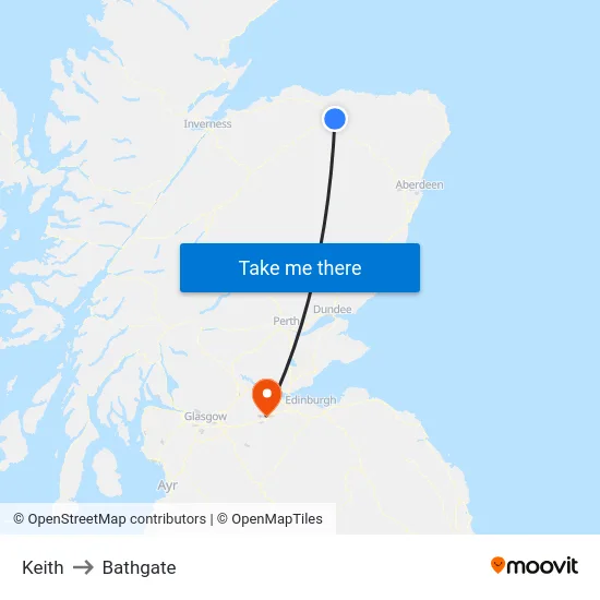 Keith to Bathgate map