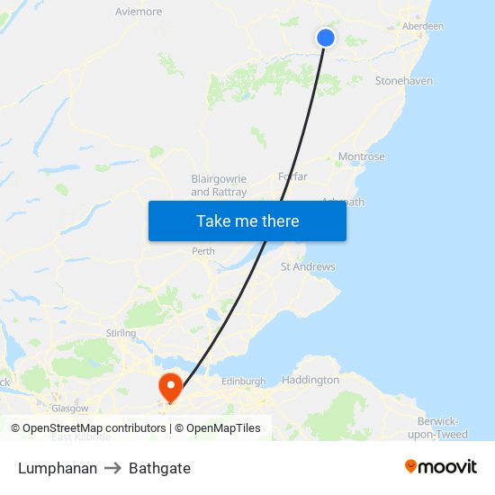 Lumphanan to Bathgate map