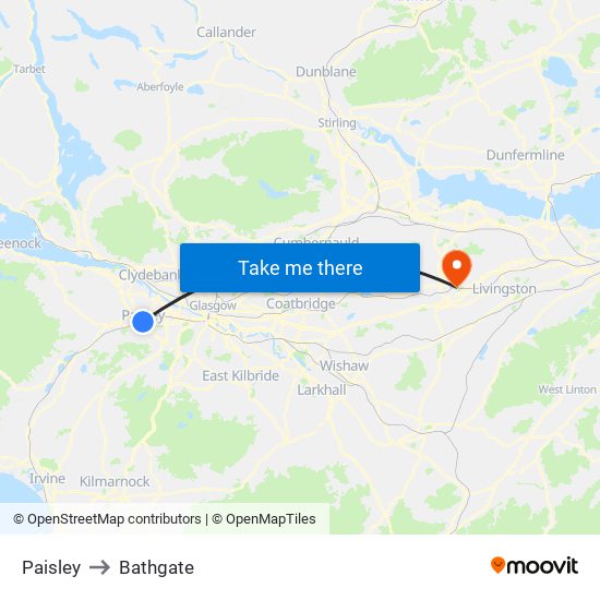 Paisley to Bathgate map