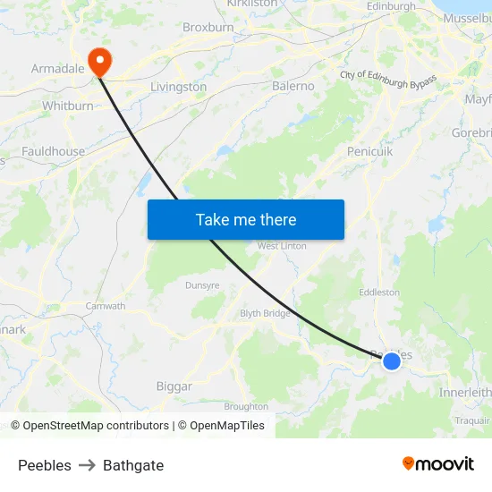 Peebles to Bathgate map
