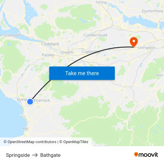 Springside to Bathgate map