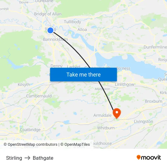Stirling to Bathgate map