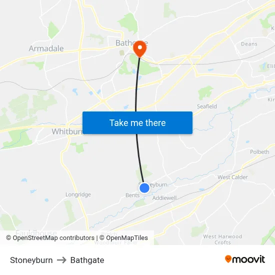 Stoneyburn to Bathgate map