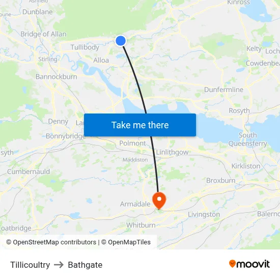 Tillicoultry to Bathgate map