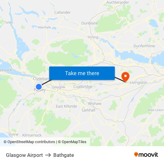 Glasgow Airport to Bathgate map