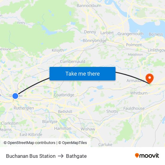 Buchanan Bus Station to Bathgate map