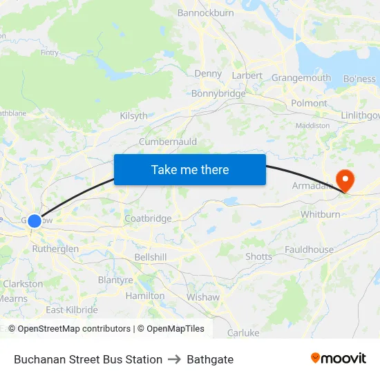 Buchanan Street Bus Station to Bathgate map