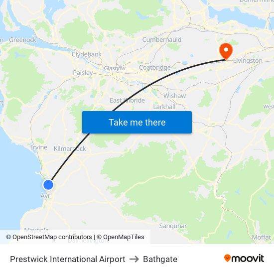 Prestwick International Airport to Bathgate map