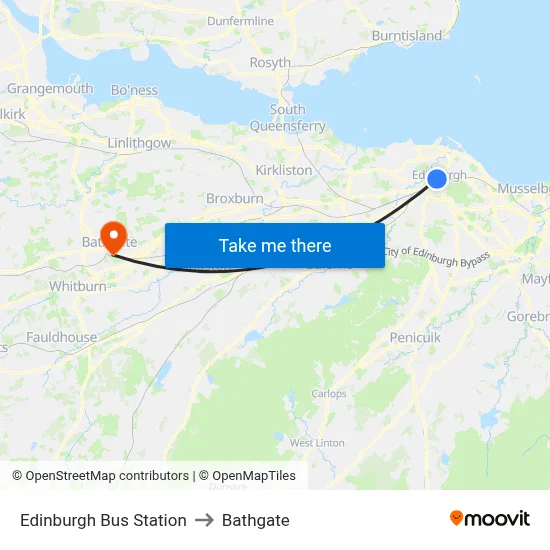 Edinburgh Bus Station to Bathgate map